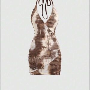 SHEIN Brown Tie-Dye Backless Halter Dress